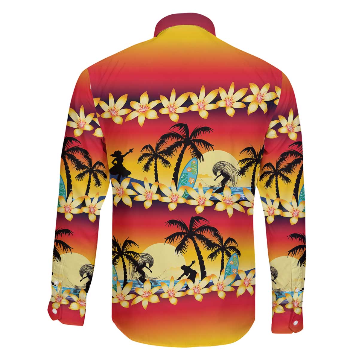 Tropical Islands Sunset Hawaii Family Matching Off The Shoulder Long Sleeve Dress and Hawaiian Shirt Go Surfing With Hula Girl - Summer Vibes