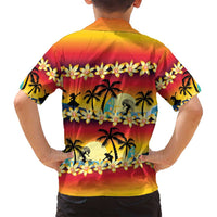 Tropical Islands Sunset Hawaii Family Matching Off Shoulder Short Dress and Hawaiian Shirt Go Surfing With Hula Girl - Summer Vibes LT14 - Polynesian Pride