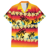 Tropical Islands Sunset Hawaii Family Matching Off Shoulder Short Dress and Hawaiian Shirt Go Surfing With Hula Girl - Summer Vibes LT14 Dad's Shirt - Short Sleeve Red - Polynesian Pride