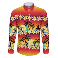 Tropical Islands Sunset Hawaii Family Matching Off Shoulder Short Dress and Hawaiian Shirt Go Surfing With Hula Girl - Summer Vibes LT14 Dad's Shirt - Long Sleeve Red - Polynesian Pride