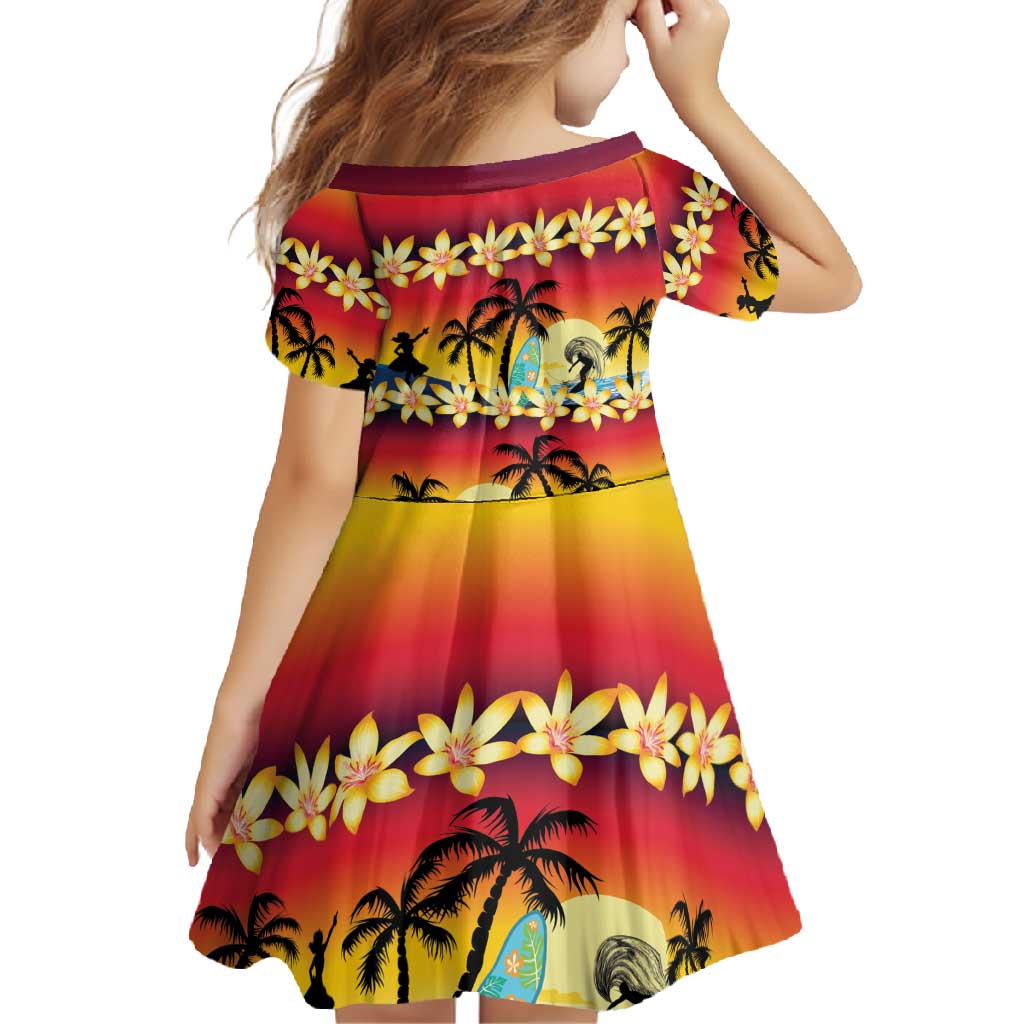 Tropical Islands Sunset Hawaii Family Matching Short Sleeve Bodycon Dress and Hawaiian Shirt Go Surfing With Hula Girl - Summer Vibes LT14 - Polynesian Pride