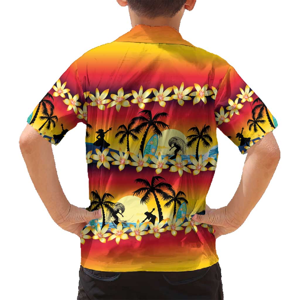 Tropical Islands Sunset Hawaii Family Matching Summer Maxi Dress and Hawaiian Shirt Go Surfing With Hula Girl - Summer Vibes LT14 - Polynesian Pride