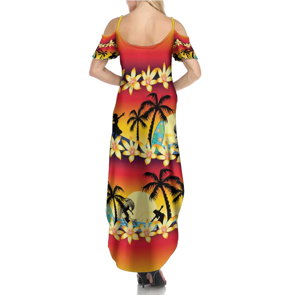 Tropical Islands Sunset Hawaii Family Matching Summer Maxi Dress and Hawaiian Shirt Go Surfing With Hula Girl - Summer Vibes LT14 - Polynesian Pride