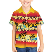 Tropical Islands Sunset Hawaii Family Matching Summer Maxi Dress and Hawaiian Shirt Go Surfing With Hula Girl - Summer Vibes LT14 Son's Shirt Red - Polynesian Pride