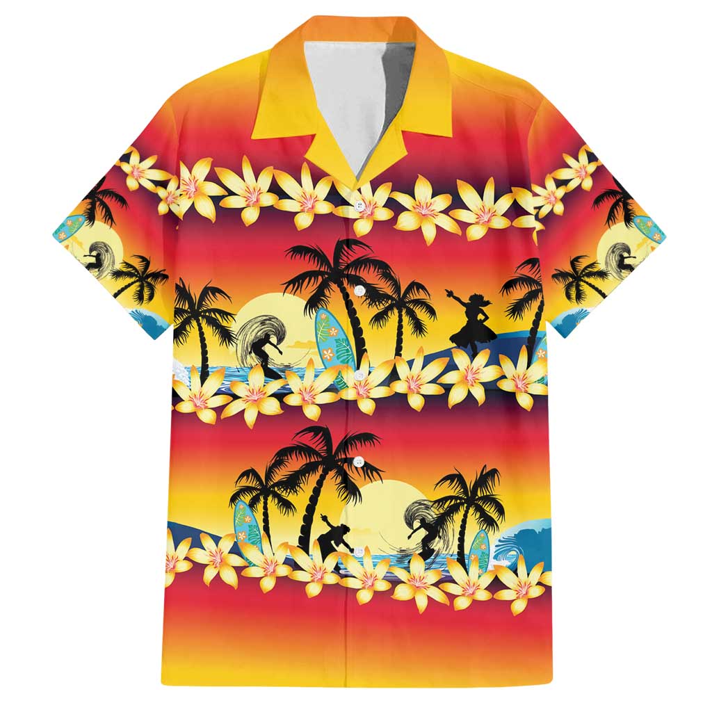 Tropical Islands Sunset Hawaii Family Matching Tank Maxi Dress and Hawaiian Shirt Go Surfing With Hula Girl - Summer Vibes LT14 Dad's Shirt - Short Sleeve Red - Polynesian Pride