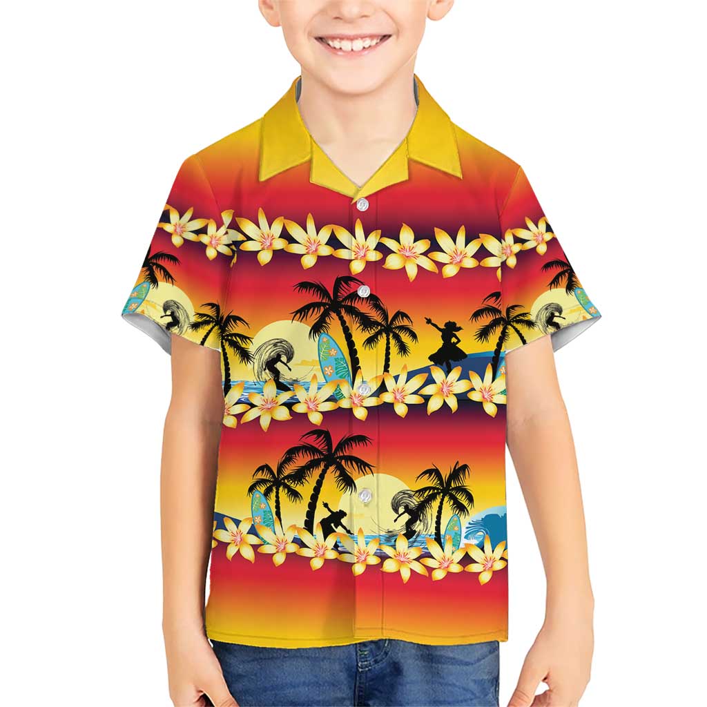 Tropical Islands Sunset Hawaii Kid Hawaiian Shirt Go Surfing With Hula Girl - Summer Vibes LT14 Kid Red - Polynesian Pride