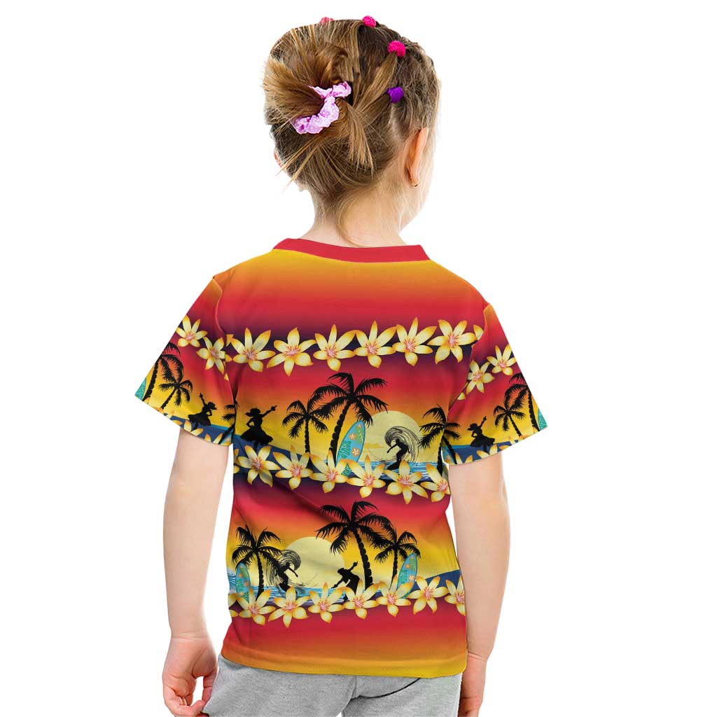 Tropical Islands Sunset Hawaii Kid T Shirt Go Surfing With Hula Girl - Summer Vibes LT14 - Polynesian Pride