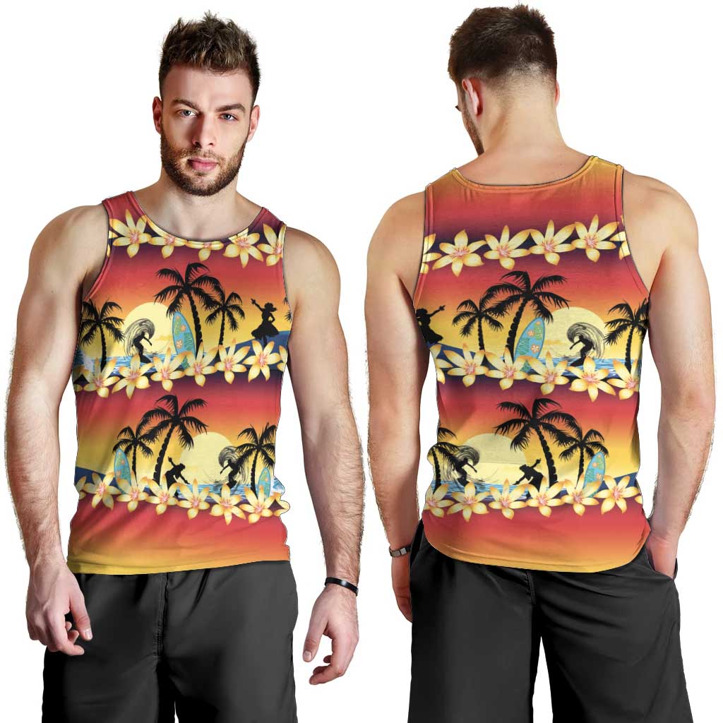 Tropical Islands Sunset Hawaii Men Tank Top Go Surfing With Hula Girl - Summer Vibes