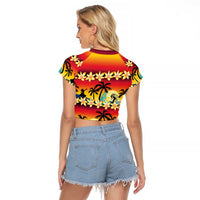 Tropical Islands Sunset Hawaii Raglan Cropped T Shirt Go Surfing With Hula Girl - Summer Vibes LT14 - Polynesian Pride