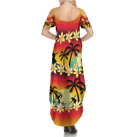 Tropical Islands Sunset Hawaii Summer Maxi Dress Go Surfing With Hula Girl - Summer Vibes LT14 - Polynesian Pride