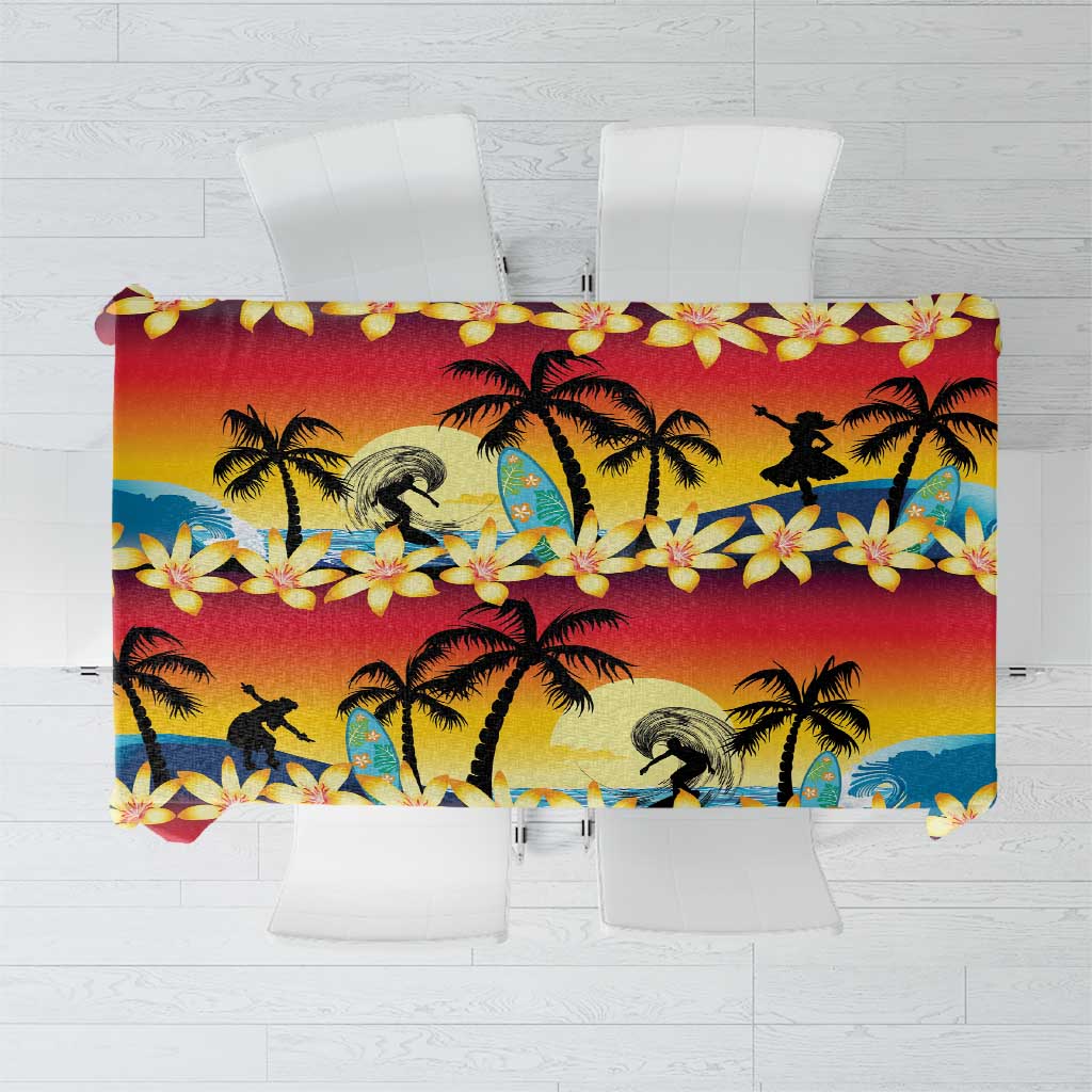 Tropical Islands Sunset Hawaii Tablecloth Go Surfing With Hula Girl - Summer Vibes