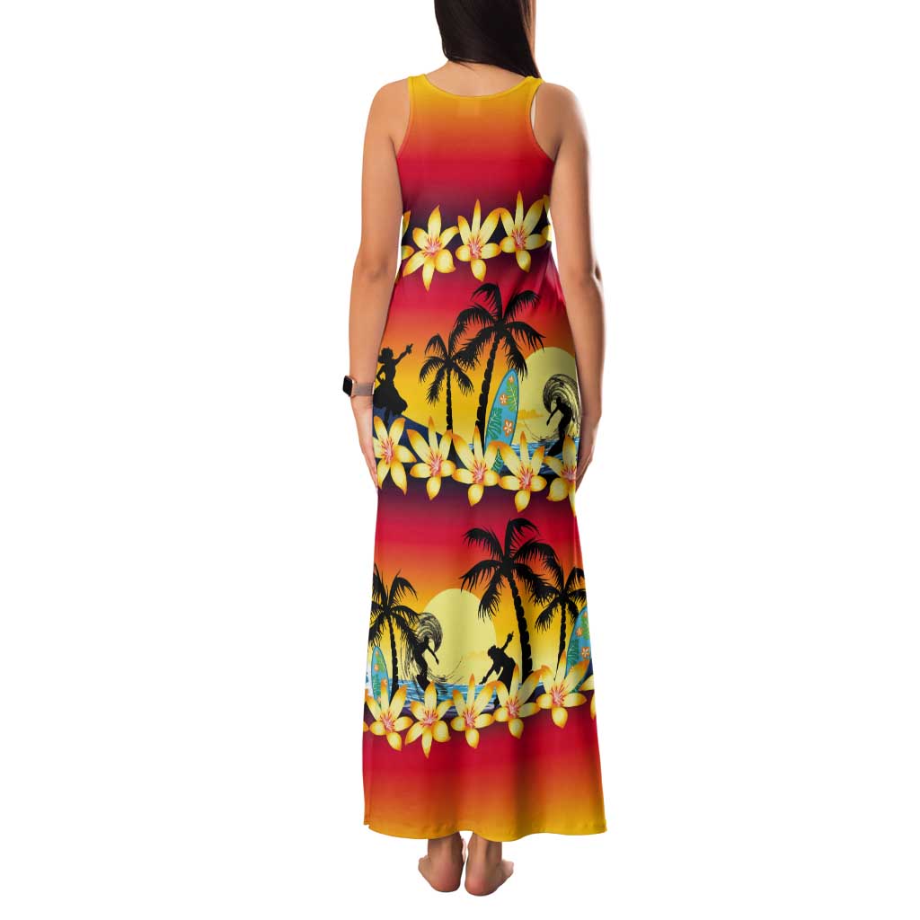 Tropical Islands Sunset Hawaii Tank Maxi Dress Go Surfing With Hula Girl - Summer Vibes LT14 - Polynesian Pride