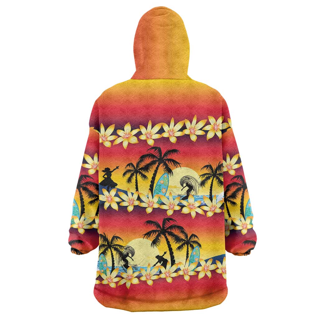Tropical Islands Sunset Hawaii Wearable Blanket Hoodie Go Surfing With Hula Girl - Summer Vibes LT14 - Polynesian Pride