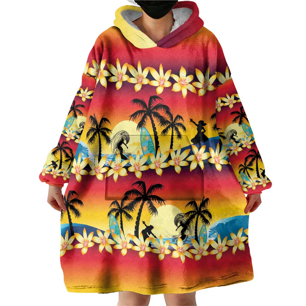 Tropical Islands Sunset Hawaii Wearable Blanket Hoodie Go Surfing With Hula Girl - Summer Vibes LT14 - Polynesian Pride