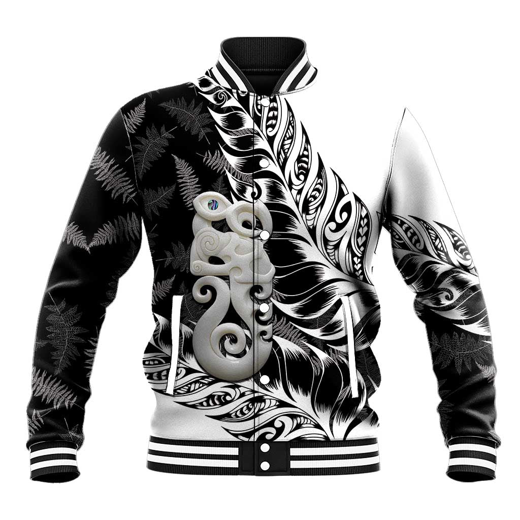 Aotearoa Manaia NZ Maori Silver Fern Baseball Jacket LT14 Unisex Black - Polynesian Pride
