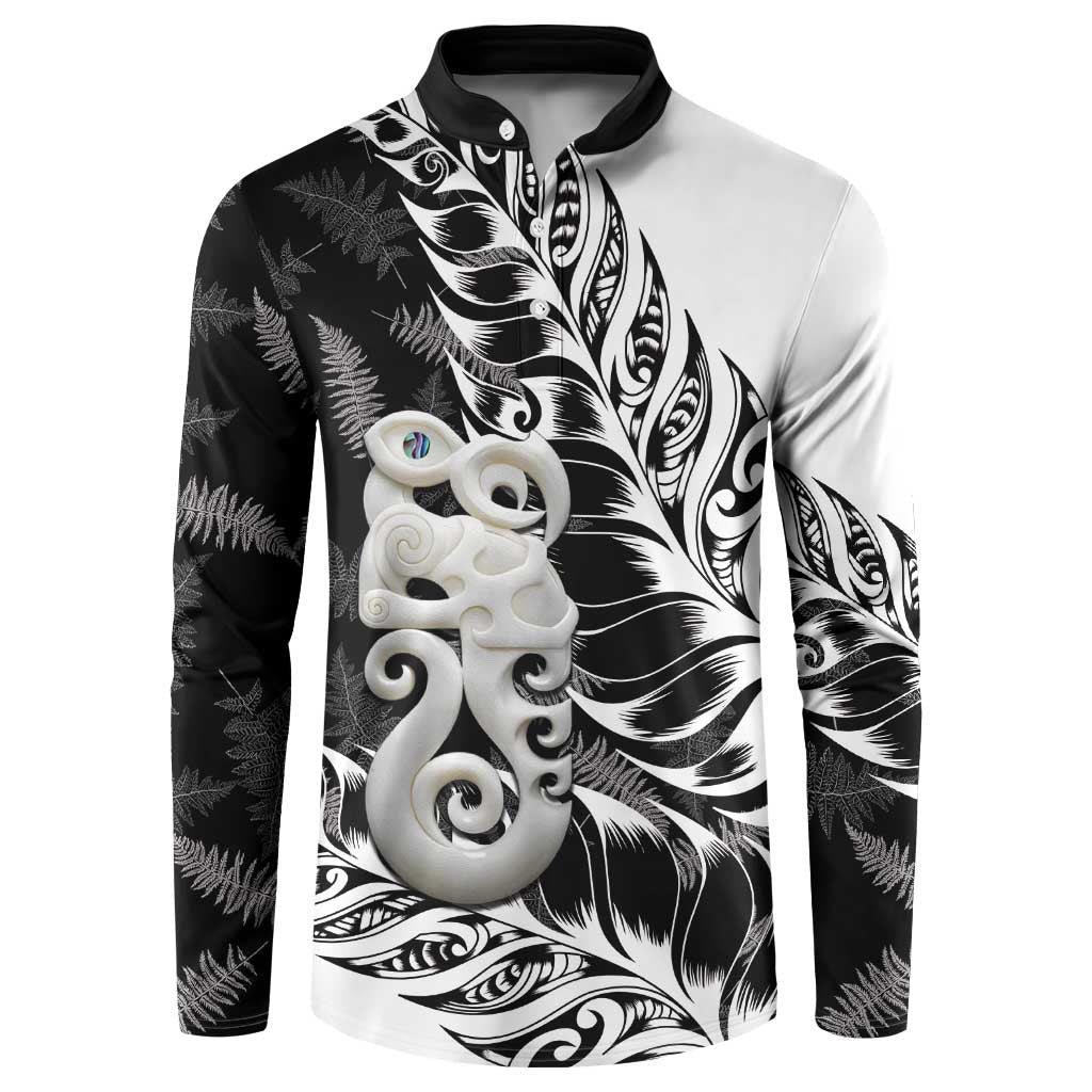 Aotearoa Manaia NZ Maori Silver Fern Button Sweatshirt LT14 Black - Polynesian Pride