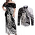 Aotearoa Manaia NZ Maori Silver Fern Couples Matching Off Shoulder Maxi Dress and Long Sleeve Button Shirt