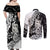 Aotearoa Manaia NZ Maori Silver Fern Couples Matching Off Shoulder Maxi Dress and Long Sleeve Button Shirt