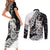 Aotearoa Manaia NZ Maori Silver Fern Couples Matching Short Sleeve Bodycon Dress and Long Sleeve Button Shirt