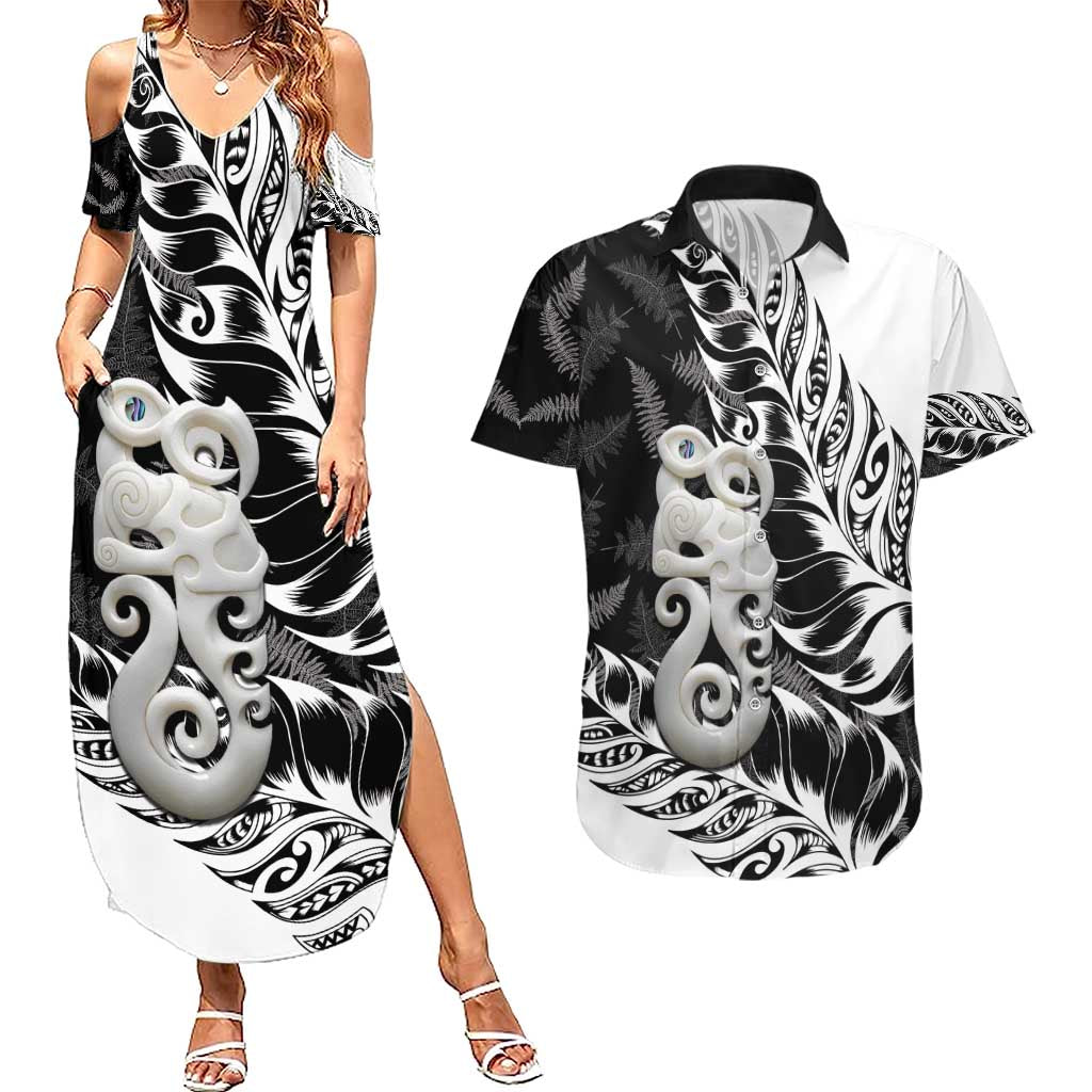 Aotearoa Manaia NZ Maori Silver Fern Couples Matching Summer Maxi Dress and Hawaiian Shirt