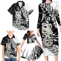 Aotearoa Manaia NZ Maori Silver Fern Family Matching Long Sleeve Bodycon Dress and Hawaiian Shirt LT14 - Polynesian Pride