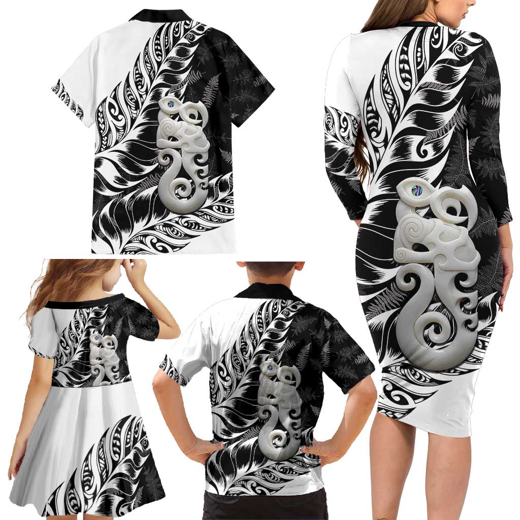 Aotearoa Manaia NZ Maori Silver Fern Family Matching Long Sleeve Bodycon Dress and Hawaiian Shirt LT14 - Polynesian Pride
