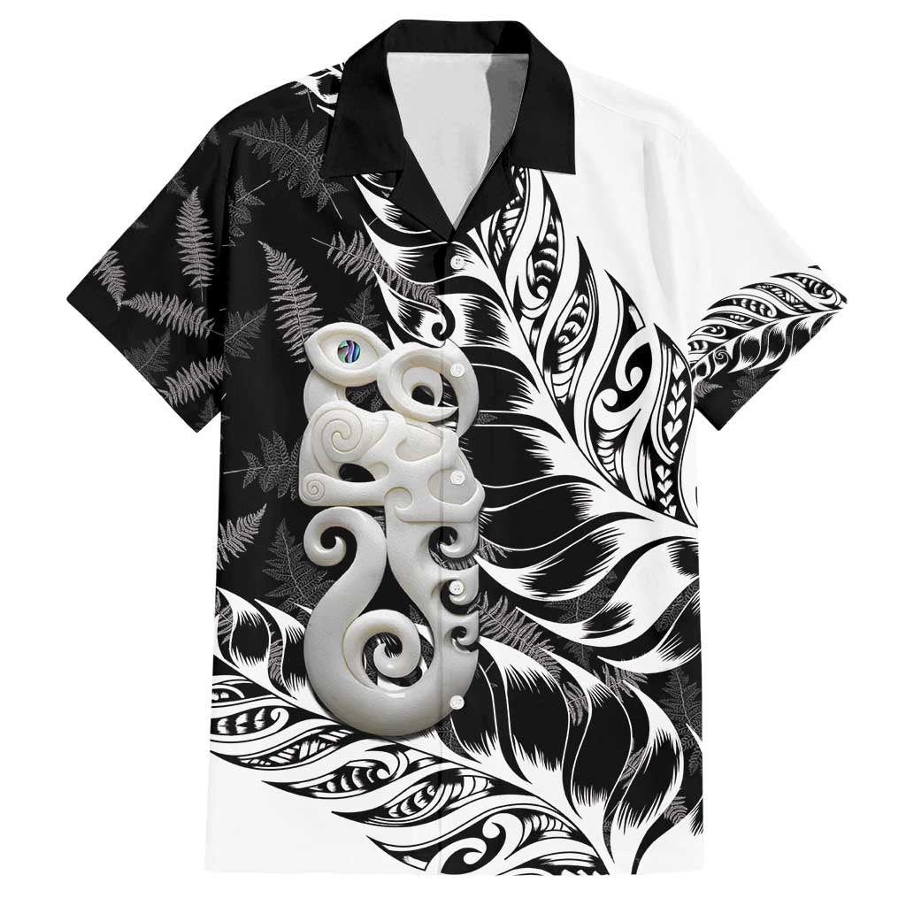 Aotearoa Manaia NZ Maori Silver Fern Family Matching Long Sleeve Bodycon Dress and Hawaiian Shirt LT14 Dad's Shirt - Short Sleeve Black - Polynesian Pride