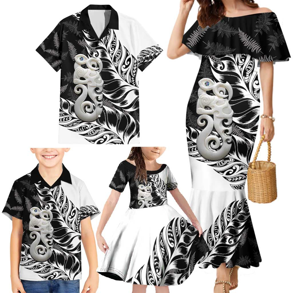 Aotearoa Manaia NZ Maori Silver Fern Family Matching Mermaid Dress and Hawaiian Shirt