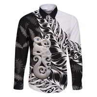 Aotearoa Manaia NZ Maori Silver Fern Family Matching Mermaid Dress and Hawaiian Shirt LT14 Dad's Shirt - Long Sleeve Black - Polynesian Pride