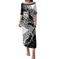 Aotearoa Manaia NZ Maori Silver Fern Family Matching Puletasi and Hawaiian Shirt LT14 Mom's Dress Black - Polynesian Pride