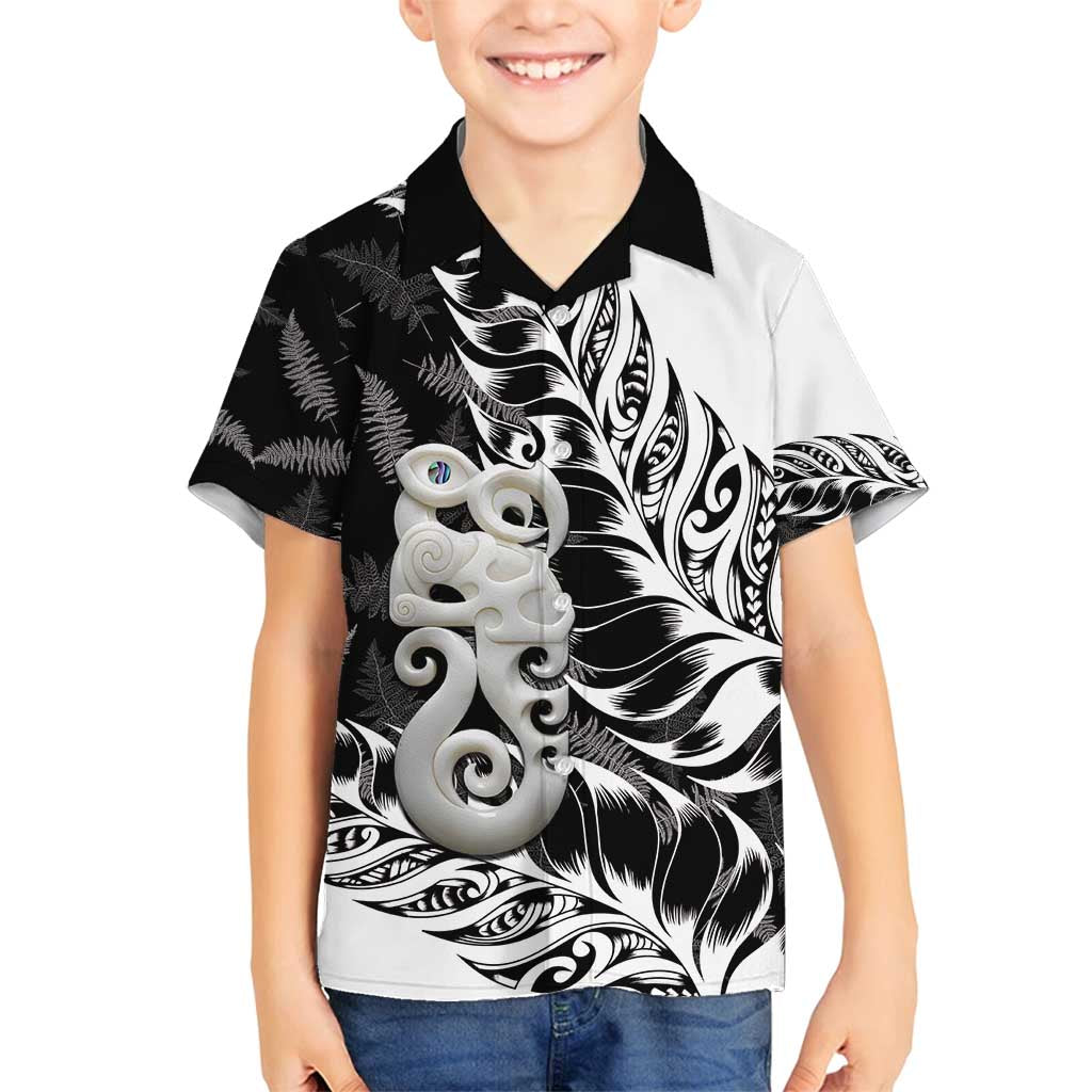 Aotearoa Manaia NZ Maori Silver Fern Family Matching Puletasi and Hawaiian Shirt LT14 Son's Shirt Black - Polynesian Pride