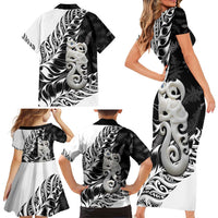 Aotearoa Manaia NZ Maori Silver Fern Family Matching Short Sleeve Bodycon Dress and Hawaiian Shirt LT14 - Polynesian Pride