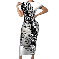 Aotearoa Manaia NZ Maori Silver Fern Family Matching Short Sleeve Bodycon Dress and Hawaiian Shirt LT14 Mom's Dress Black - Polynesian Pride