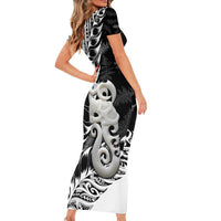 Aotearoa Manaia NZ Maori Silver Fern Family Matching Short Sleeve Bodycon Dress and Hawaiian Shirt LT14 - Polynesian Pride