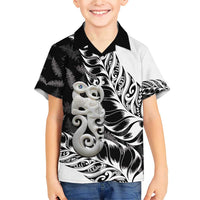 Aotearoa Manaia NZ Maori Silver Fern Family Matching Short Sleeve Bodycon Dress and Hawaiian Shirt LT14 Son's Shirt Black - Polynesian Pride