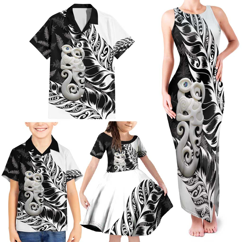 Aotearoa Manaia NZ Maori Silver Fern Family Matching Tank Maxi Dress and Hawaiian Shirt