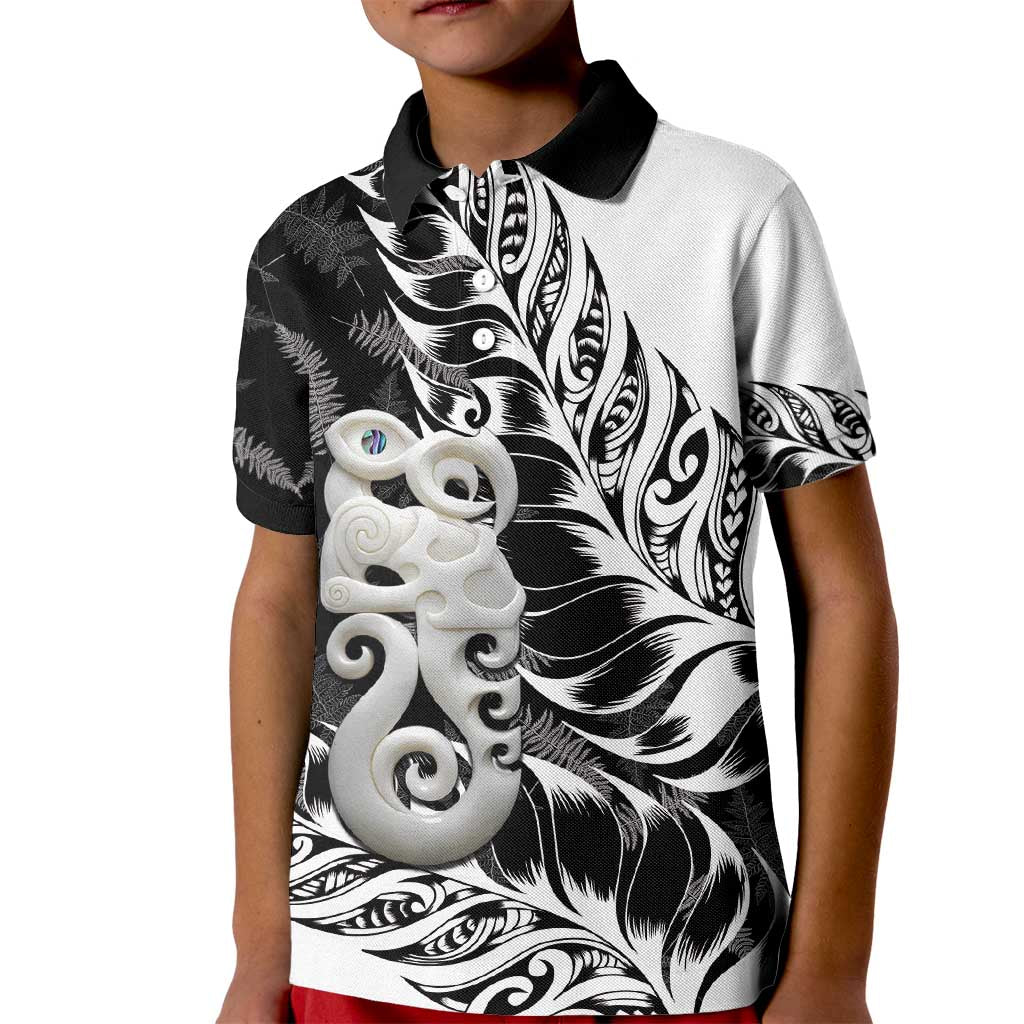 Aotearoa Manaia NZ Maori Silver Fern Kid Polo Shirt LT14 Kid Black - Polynesian Pride