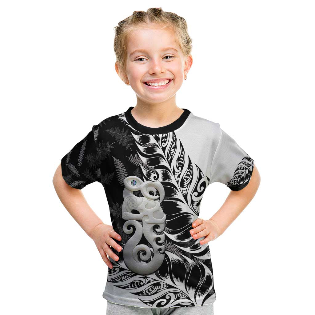 Aotearoa Manaia NZ Maori Silver Fern Kid T Shirt LT14 Black - Polynesian Pride