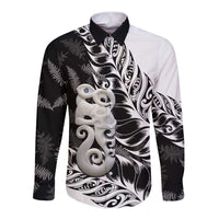 Aotearoa Manaia NZ Maori Silver Fern Long Sleeve Button Shirt LT14 Unisex Black - Polynesian Pride