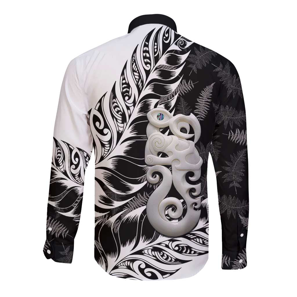 Aotearoa Manaia NZ Maori Silver Fern Long Sleeve Button Shirt LT14 - Polynesian Pride
