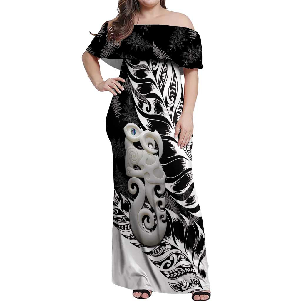 Aotearoa Manaia NZ Maori Silver Fern Off Shoulder Maxi Dress