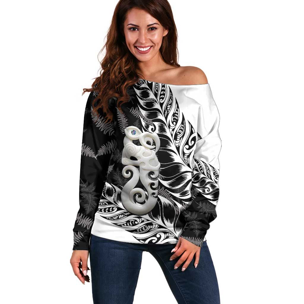 Aotearoa Manaia NZ Maori Silver Fern Off Shoulder Sweater