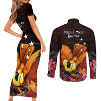 Gude Hi Hai Papua New Guinea Couples Matching Short Sleeve Bodycon Dress and Long Sleeve Button Shirt Motuan PNG Raggiana Bird of Paradise Tropical Vibes LT14 - Polynesian Pride