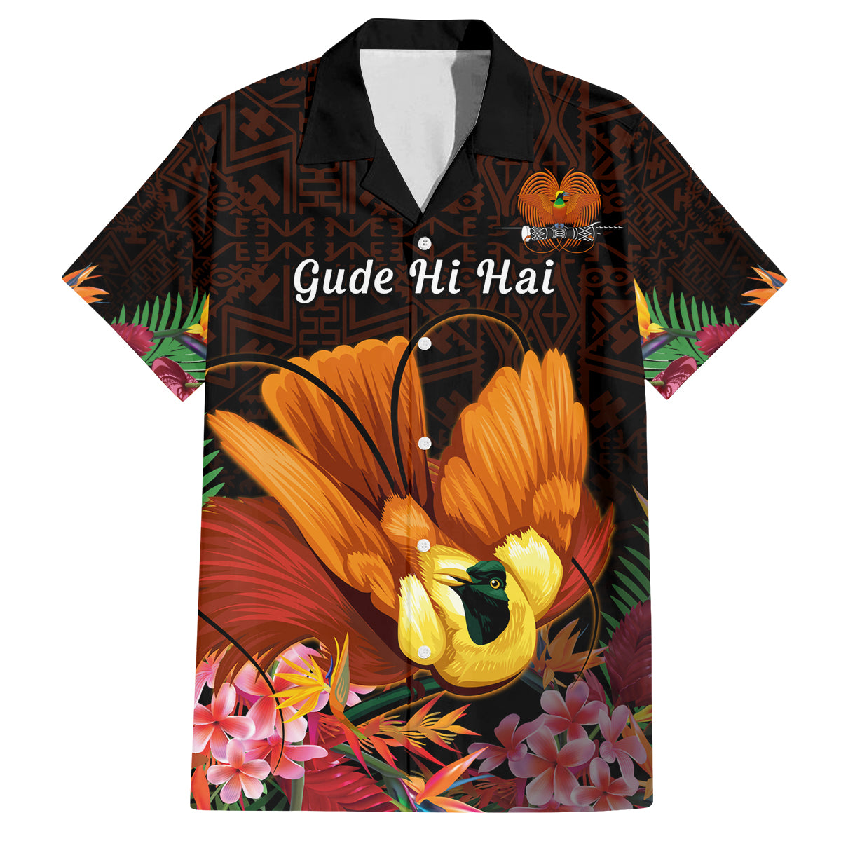 Gude Hi Hai Papua New Guinea Family Matching Long Sleeve Bodycon Dress and Hawaiian Shirt Motuan PNG Raggiana Bird of Paradise Tropical Vibes LT14 Dad's Shirt - Short Sleeve Black - Polynesian Pride