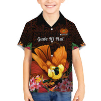 Gude Hi Hai Papua New Guinea Kid Hawaiian Shirt Motuan PNG Raggiana Bird of Paradise Tropical Vibes LT14 Kid Black - Polynesian Pride