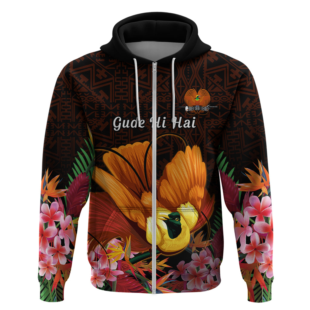 Gude Hi Hai Papua New Guinea Zip Hoodie Motuan PNG Raggiana Bird of Paradise Tropical Vibes LT14 Zip Hoodie Black - Polynesian Pride