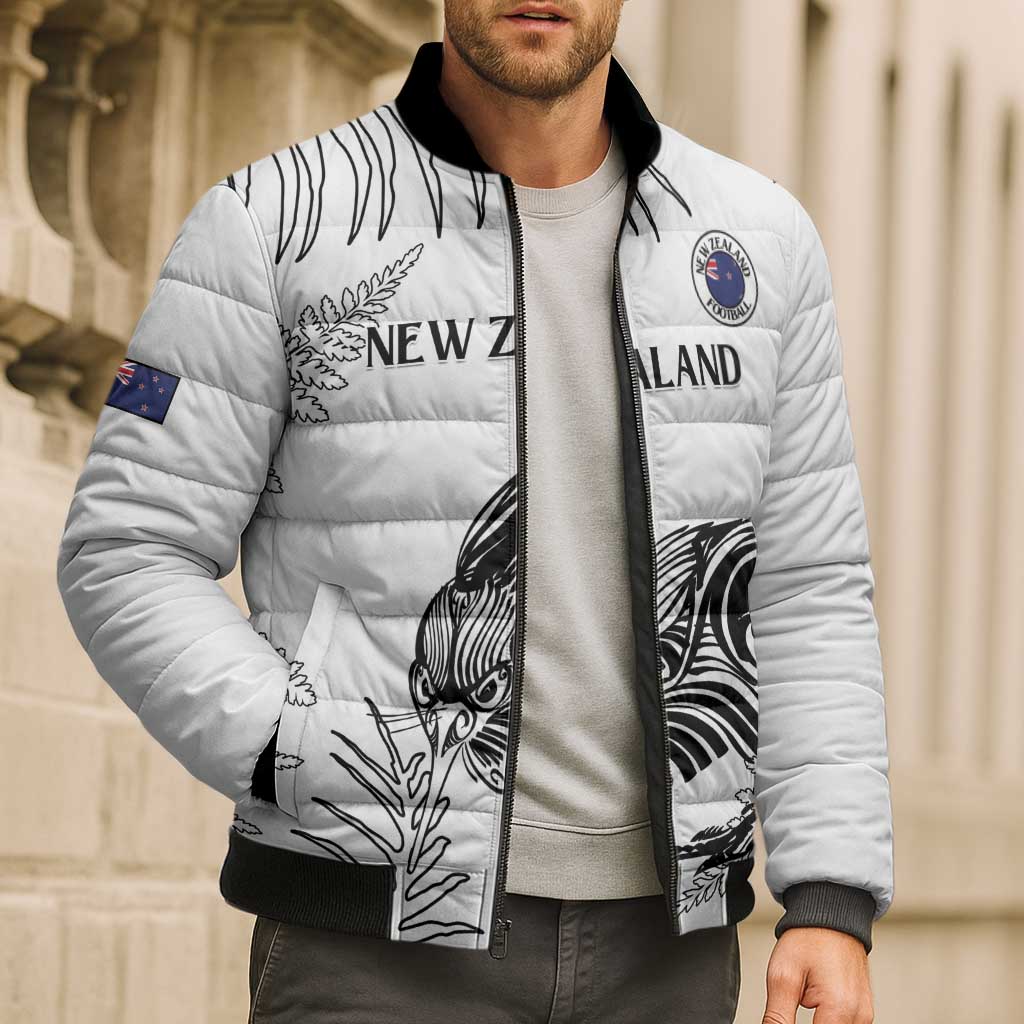 Custom New Zealand Kiwi Football Bomber Puffer Jacket Aotearoa Silver Fern - Polynesian Pride