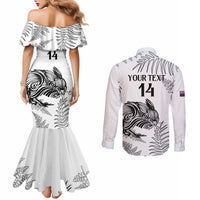 Custom New Zealand Kiwi Football Couples Matching Mermaid Dress and Long Sleeve Button Shirt Aotearoa Silver Fern LT14 - Polynesian Pride