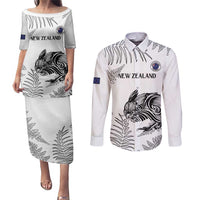Custom New Zealand Kiwi Football Couples Matching Puletasi and Long Sleeve Button Shirt Aotearoa Silver Fern