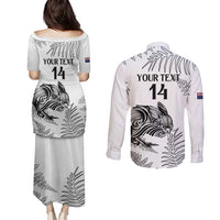 Custom New Zealand Kiwi Football Couples Matching Puletasi and Long Sleeve Button Shirt Aotearoa Silver Fern